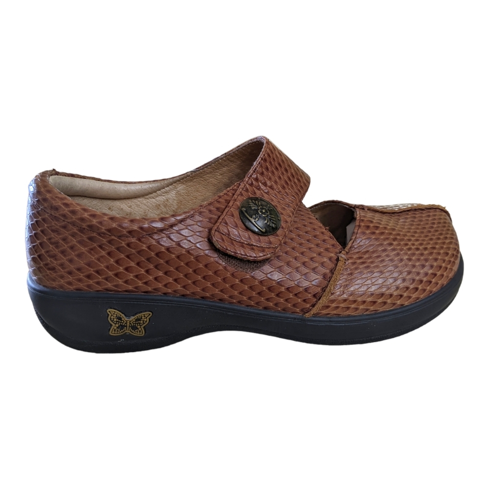 Alegria Kaitlyn Cognac Snake Print Comfort Shoe Women EU 38/US 8/8.5 Leather